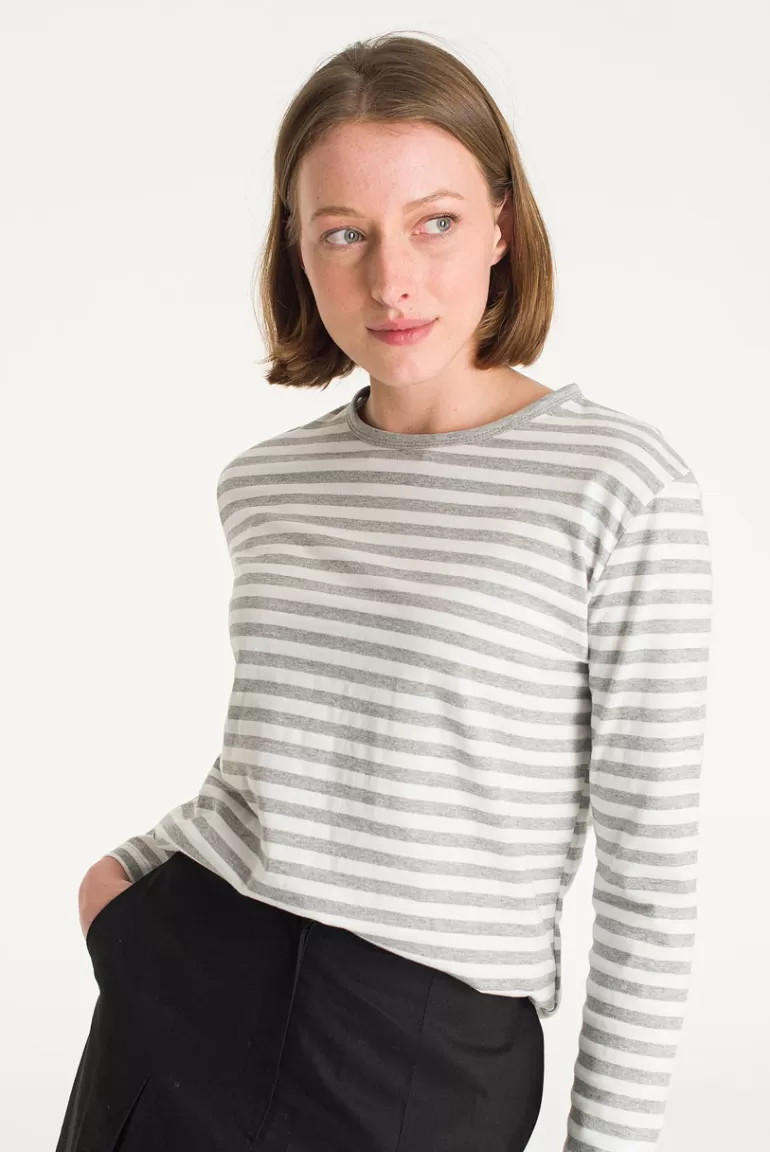 Women Olive Clothing Otsu Stripe Tee, Ivory/Grey