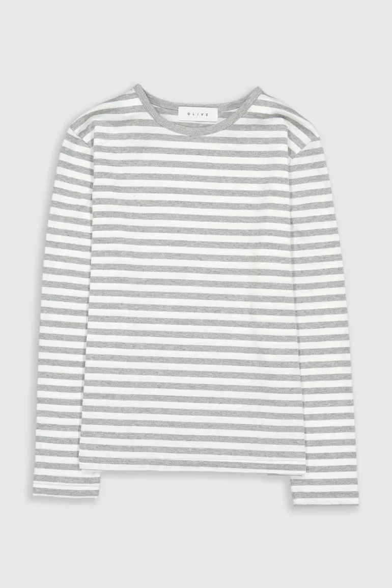 Women Olive Clothing Otsu Stripe Tee, Ivory/Grey