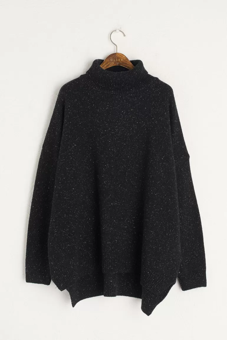 Women Olive Clothing Oversize Boucle Roll Neck Jumper, Black