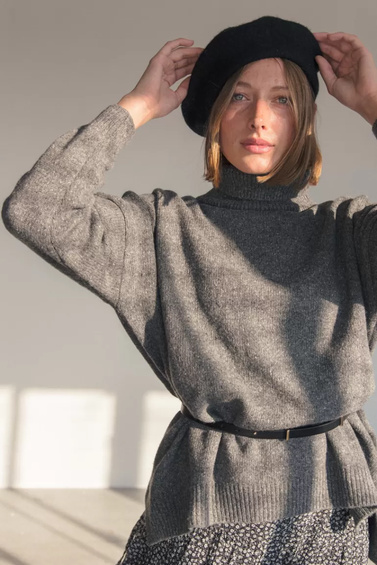 Women Olive Clothing Oversize Boucle Roll Neck Jumper, Mid Grey