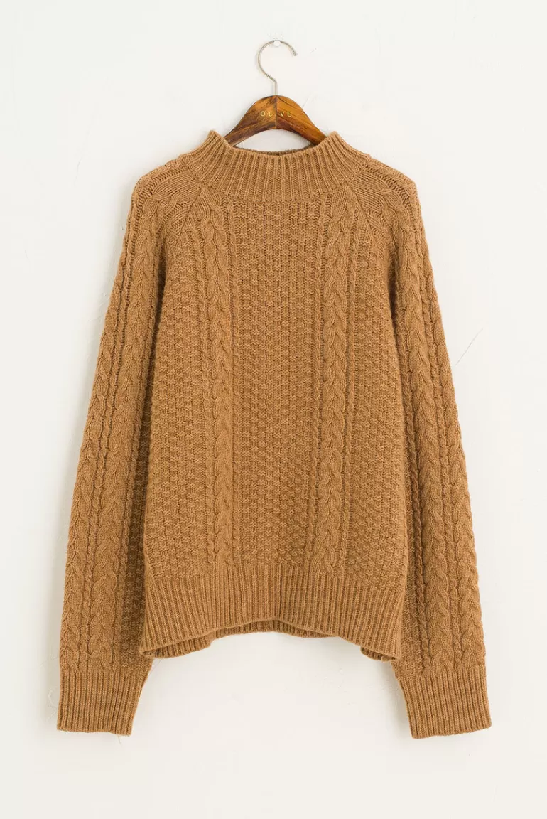 Women Olive Clothing Oversize Cable Jumper, Camel