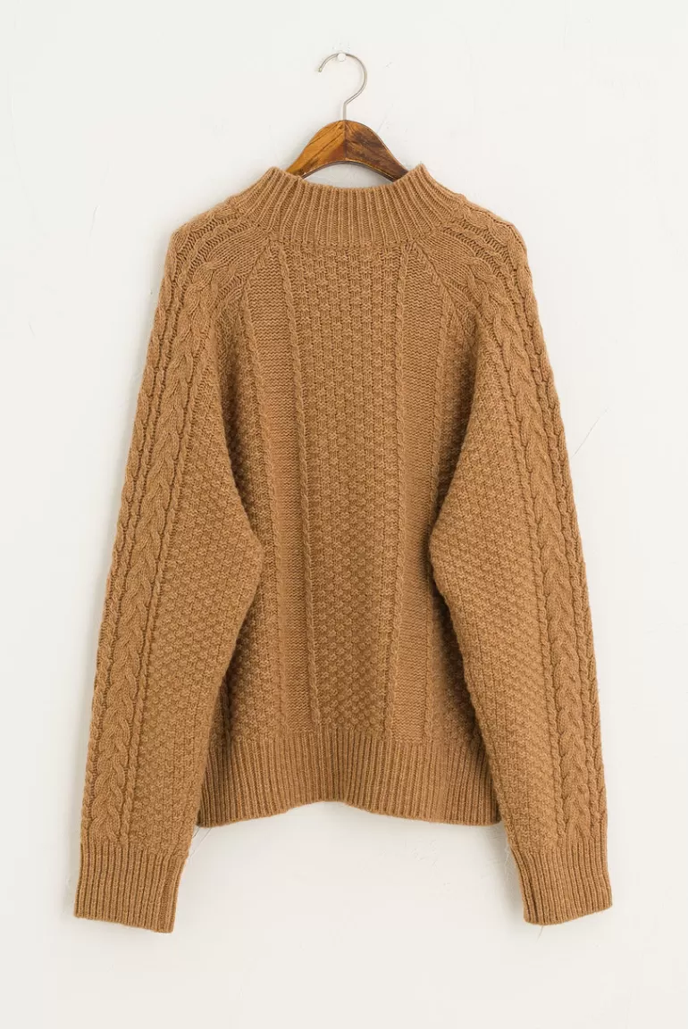Women Olive Clothing Oversize Cable Jumper, Camel