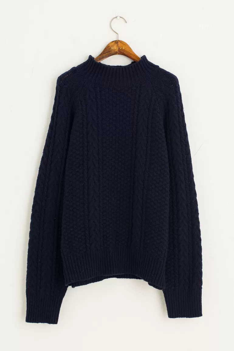 Women Olive Clothing Oversize Cable Jumper, Navy