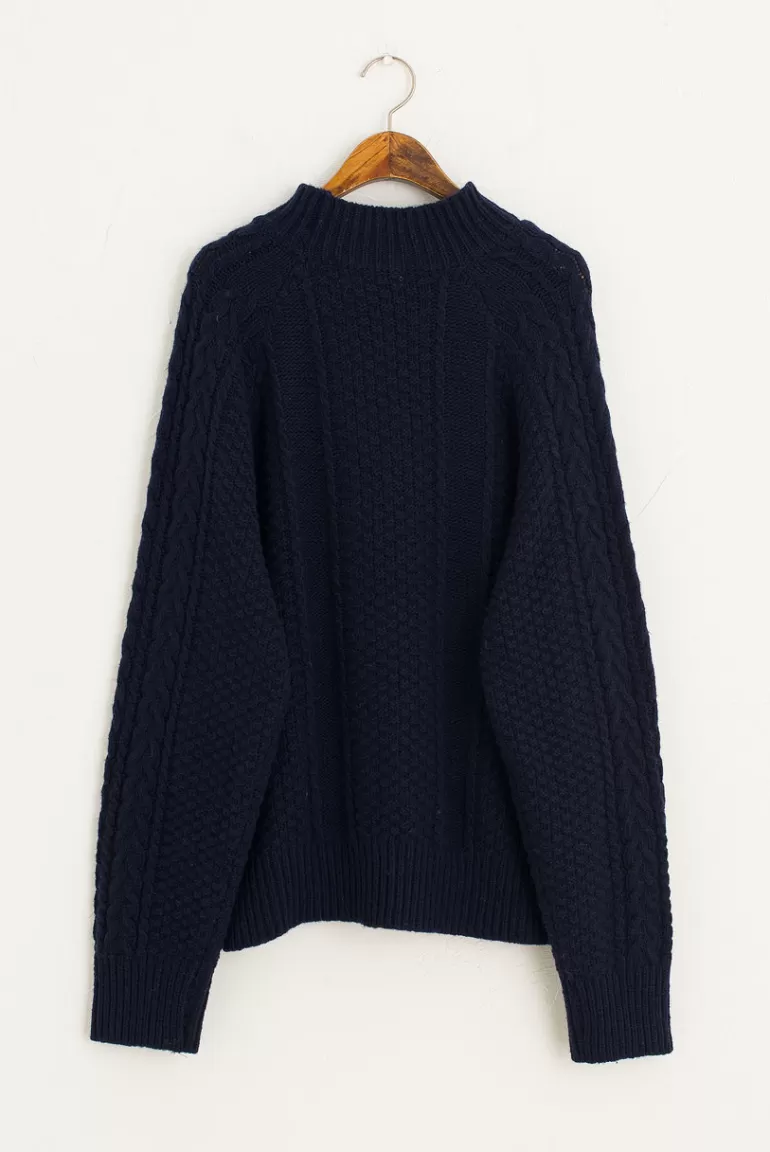 Women Olive Clothing Oversize Cable Jumper, Navy