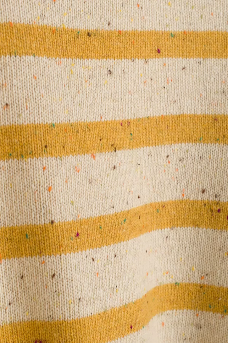 Women Olive Clothing Oversize Stripe Boucle Roll Neck Jumper, Ivory/Mustard