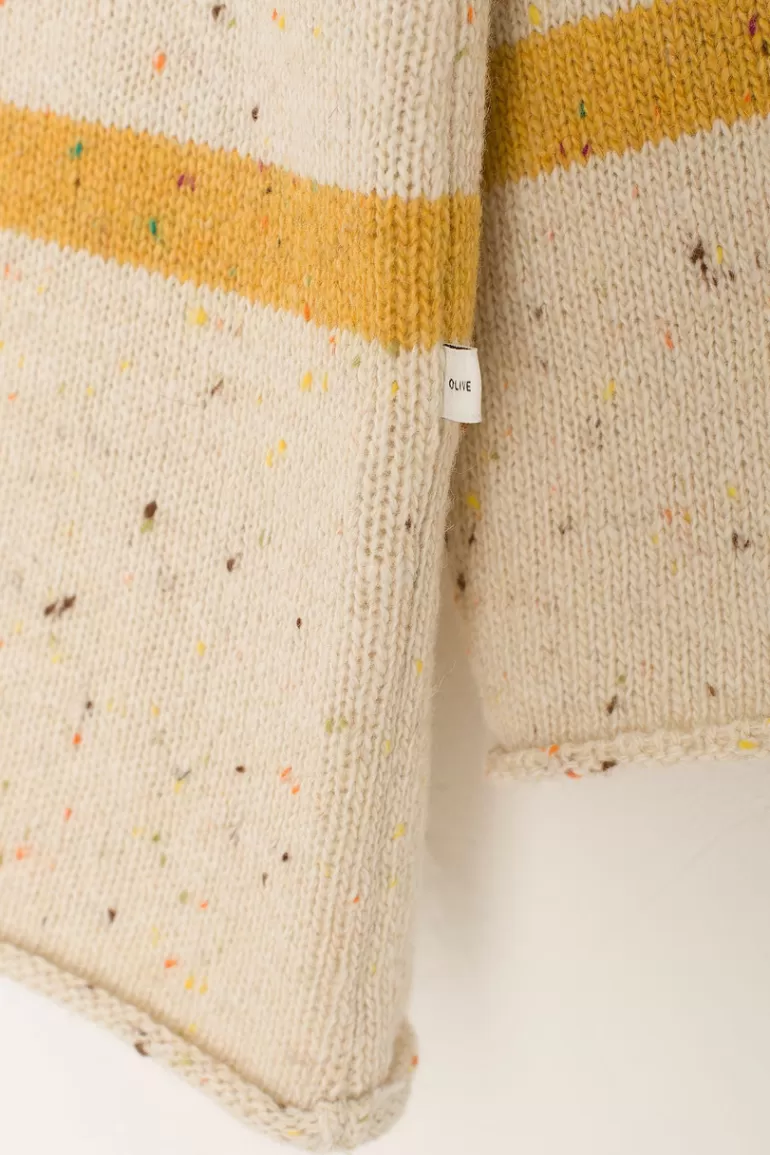 Women Olive Clothing Oversize Stripe Boucle Roll Neck Jumper, Ivory/Mustard