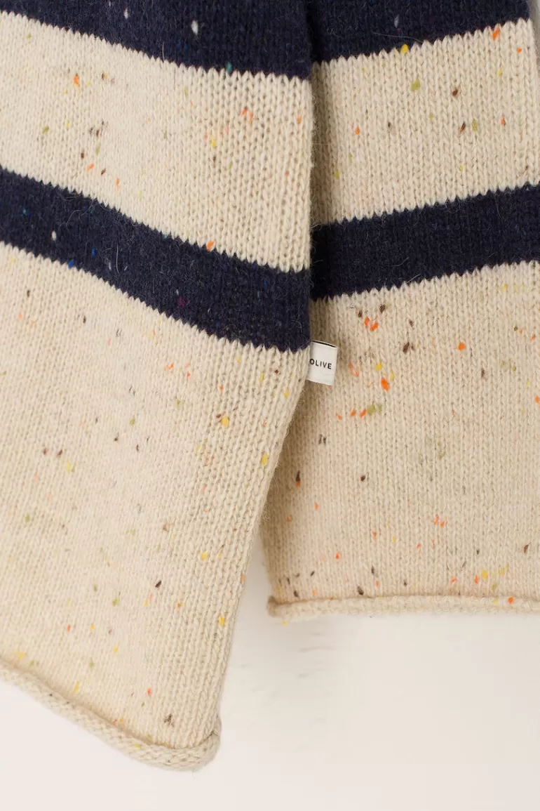 Women Olive Clothing Oversize Stripe Boucle Roll Neck Jumper, Ivory/Navy