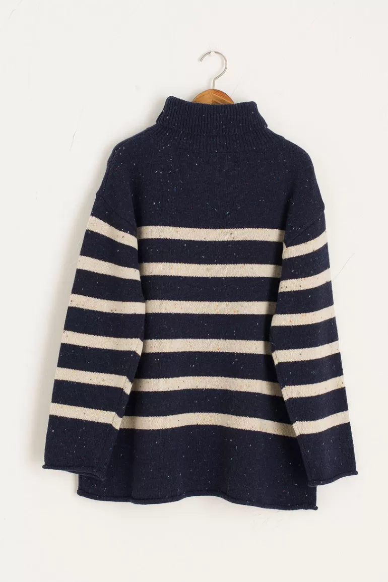 Women Olive Clothing Oversize Stripe Boucle Roll Neck Jumper, Navy/Ivory