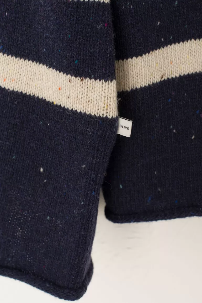 Women Olive Clothing Oversize Stripe Boucle Roll Neck Jumper, Navy/Ivory
