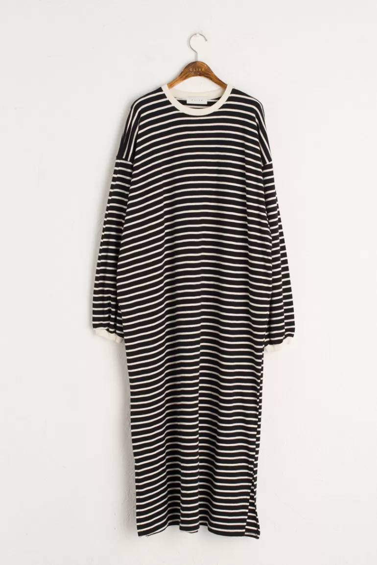 Women Olive Clothing Oversized Stripe Maxi Dress, Black