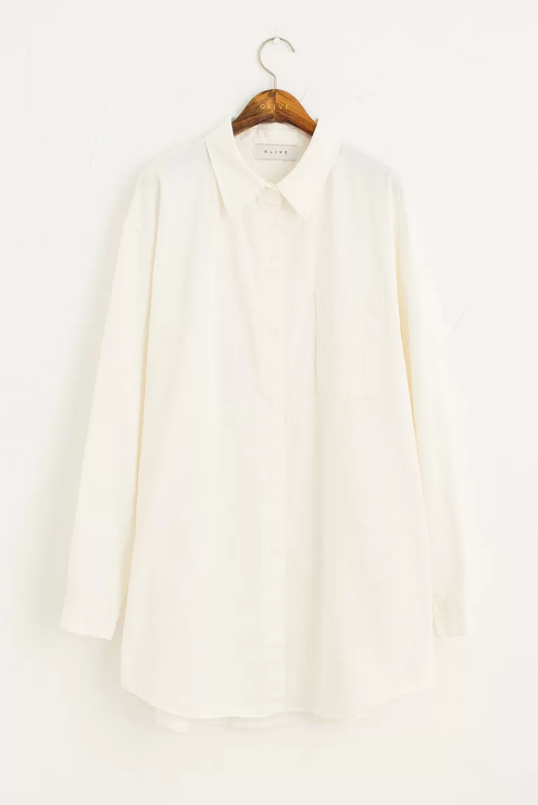 Women Olive Clothing Oxford Mini Shirt Dress, Ivory