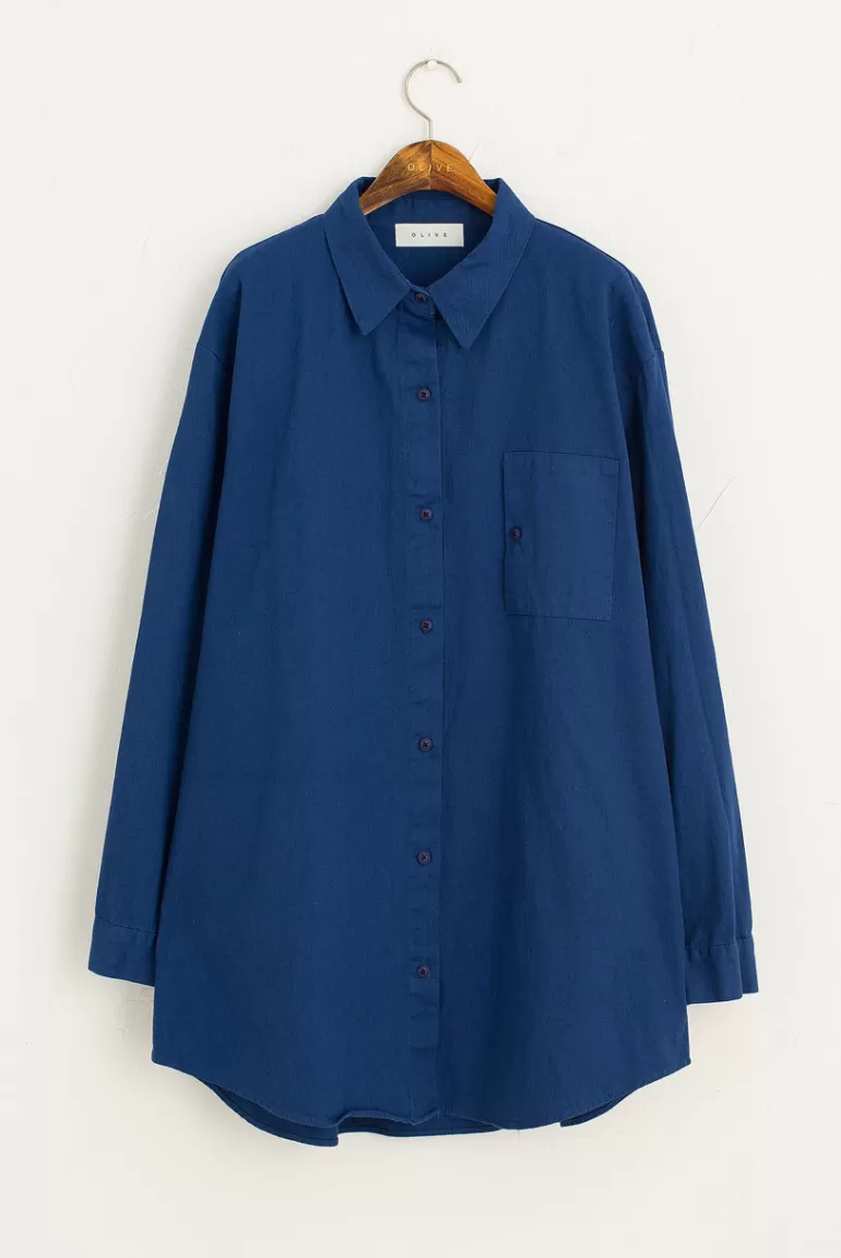 Women Olive Clothing Oxford Mini Shirt Dress, Navy