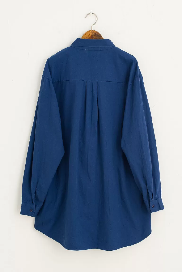 Women Olive Clothing Oxford Mini Shirt Dress, Navy