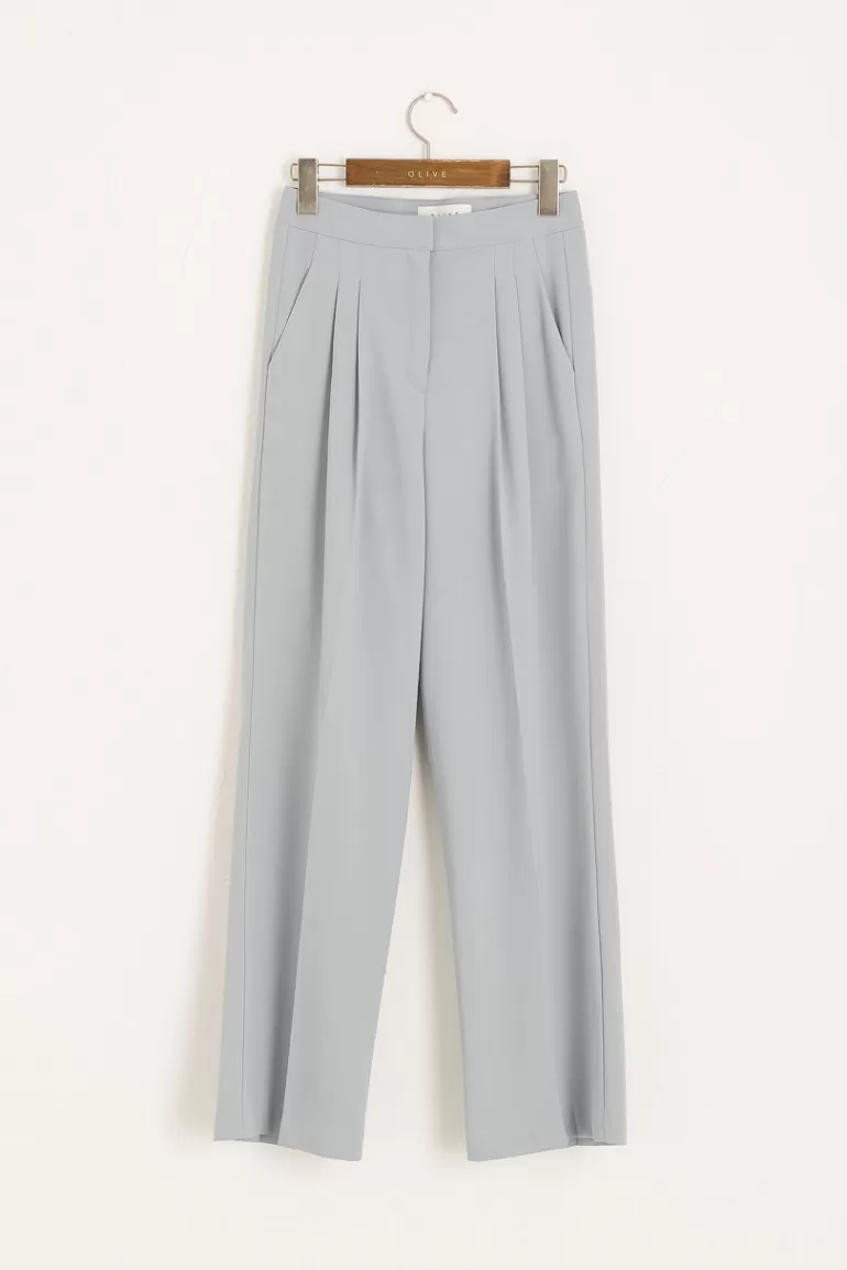 Women Olive Clothing Pastel Pleated Trousers, Blue