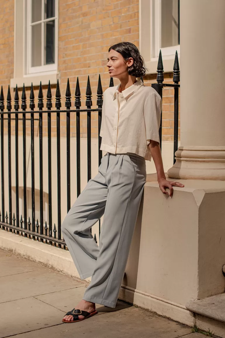 Women Olive Clothing Pastel Pleated Trousers, Blue