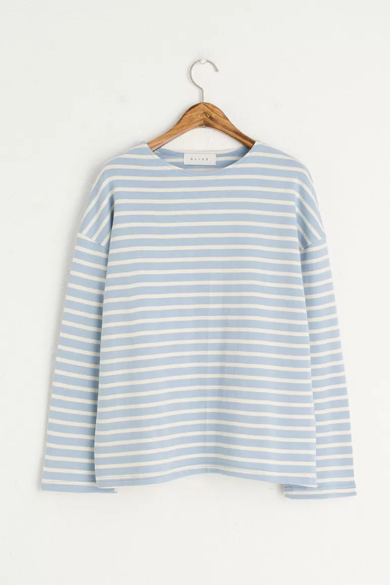 Women Olive Clothing Pastel Stripe Tee, Blue