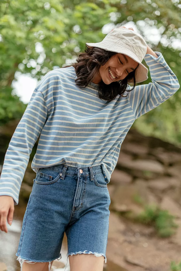 Women Olive Clothing Pastel Stripe Tee, Blue