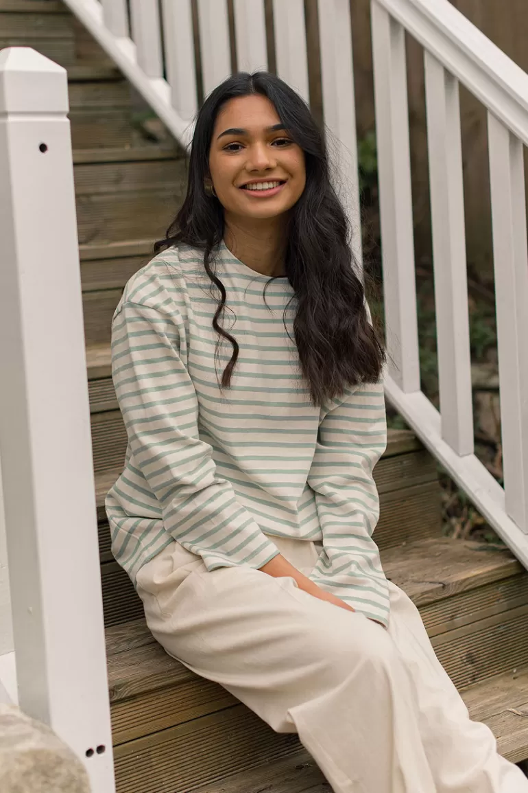 Women Olive Clothing Pastel Stripe Tee, Mint