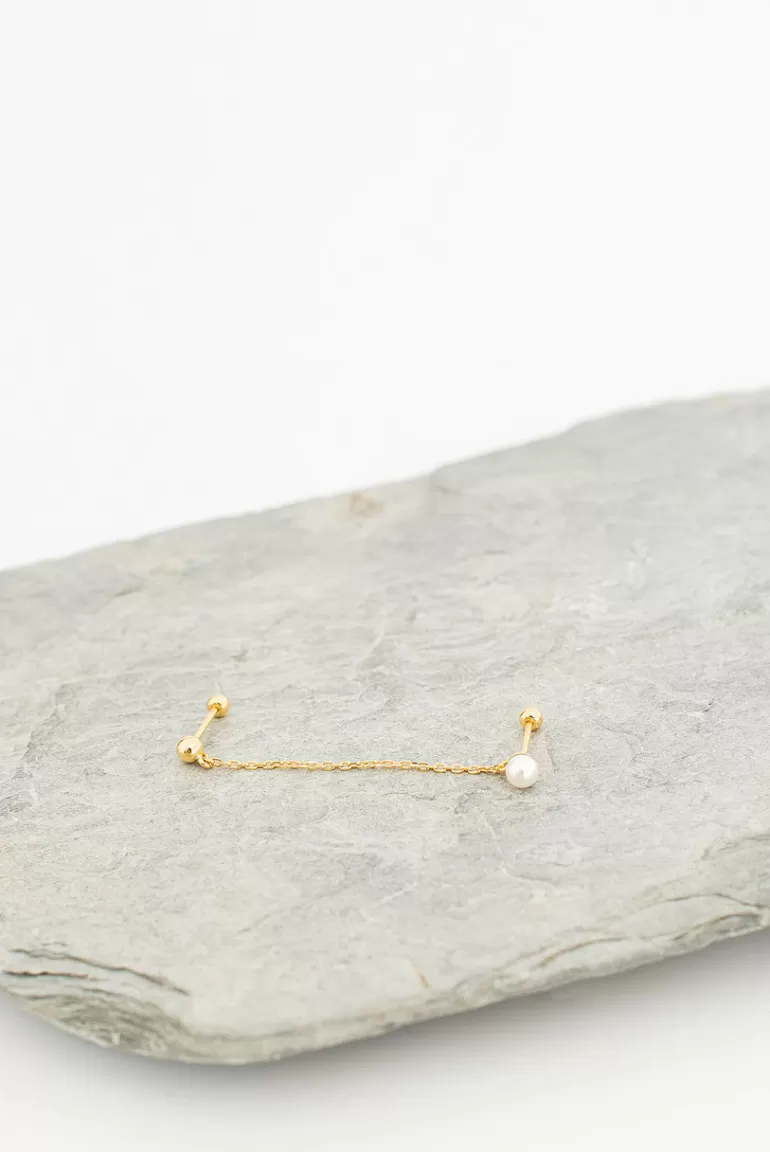 Women Olive Clothing Pearl Point Layered Piercing, 14K Gold Plated