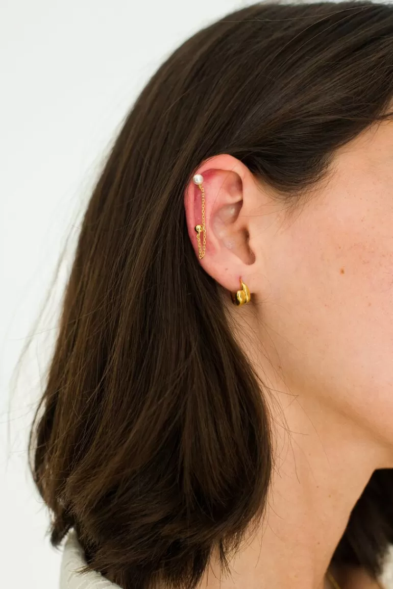 Women Olive Clothing Pearl Point Layered Piercing, 14K Gold Plated