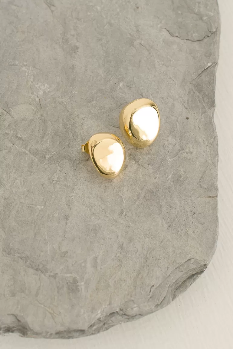 Women Olive Clothing Pebble Studs, 18K Gold Plated