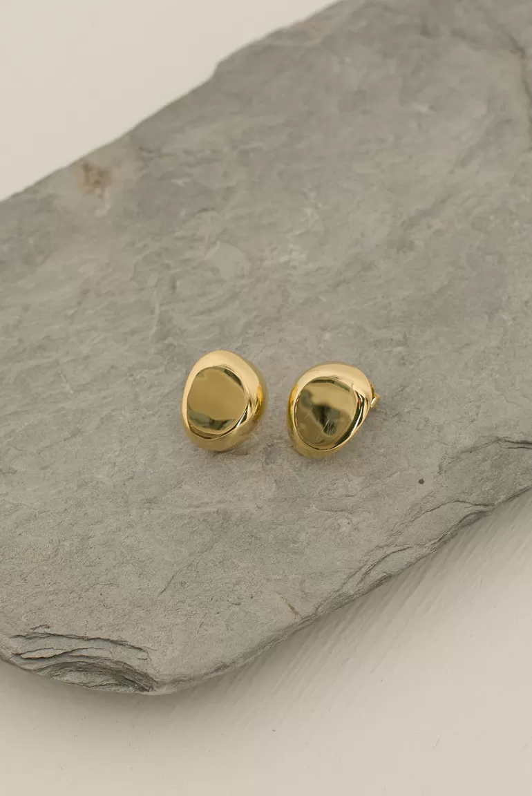 Women Olive Clothing Pebble Studs, 18K Gold Plated