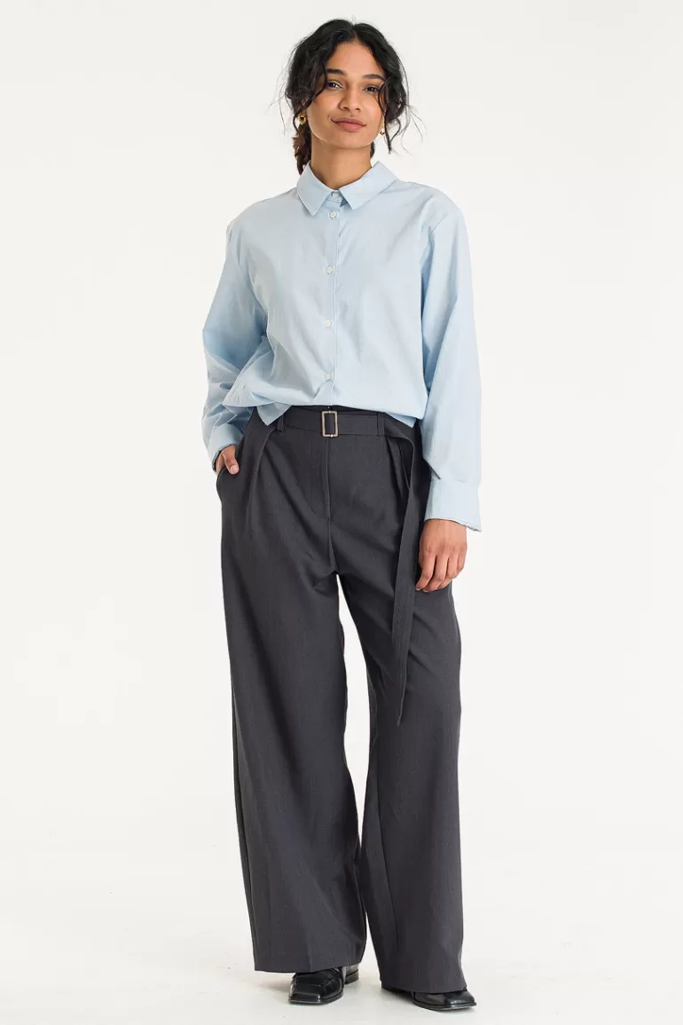 Women Olive Clothing Piku Belted Slacks, Charcoal