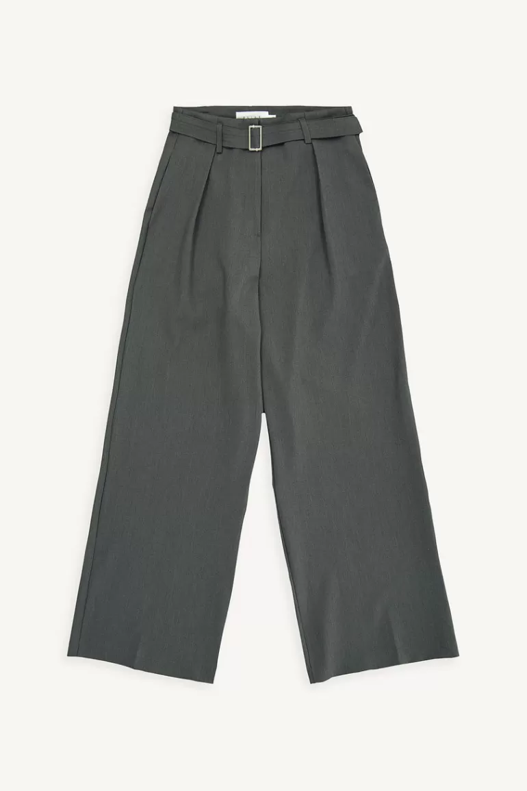 Women Olive Clothing Piku Belted Slacks, Charcoal