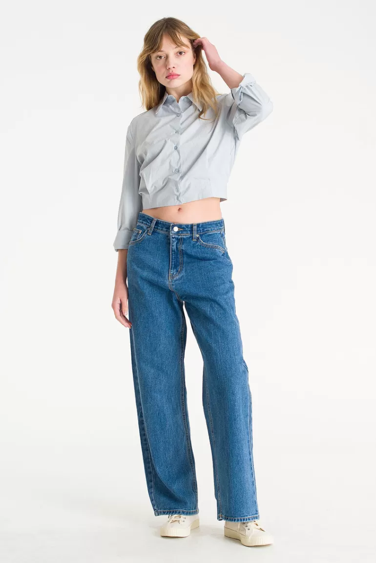 Women Olive Clothing Pin Tuck Crop Shirt, Blue