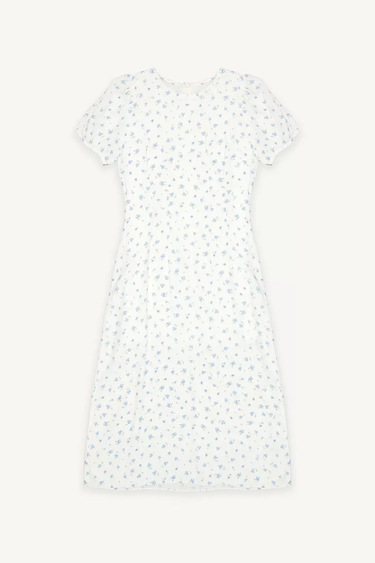 Women Olive Clothing Pin Tuck Flower Print Dress, Ivory