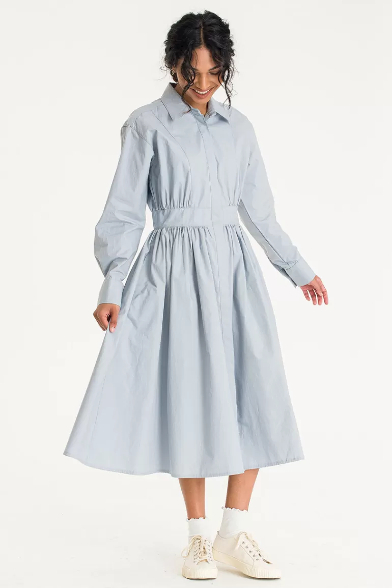 Women Olive Clothing Pintuck Shirt Dress, Blue