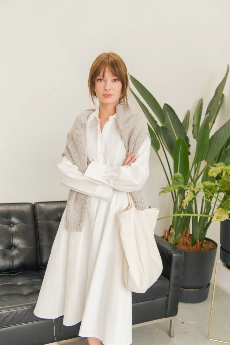 Women Olive Clothing Pintuck Shirt Dress, Ivory