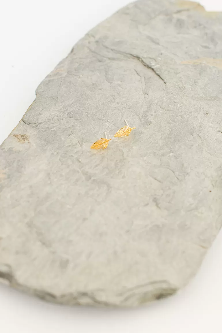 Women Olive Clothing Pippa Leaf Stud Earrings, Gold Plated