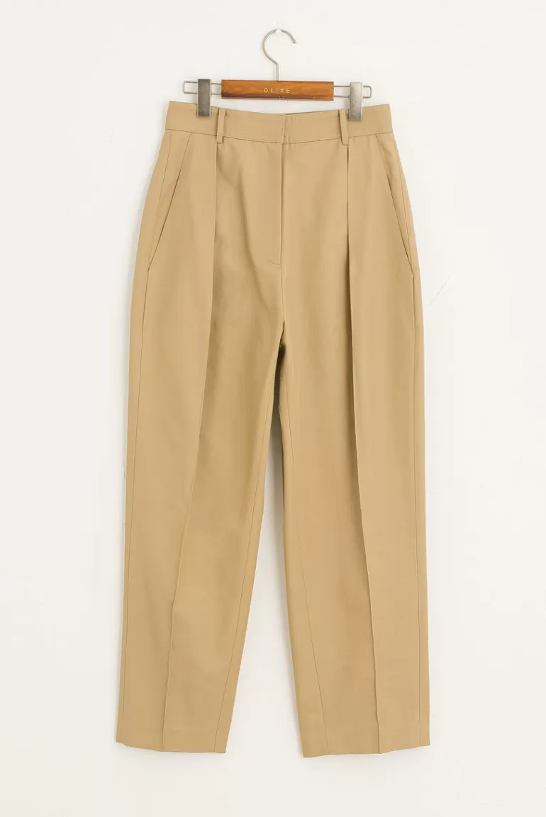 Women Olive Clothing Pleated Balloon Pants, Beige