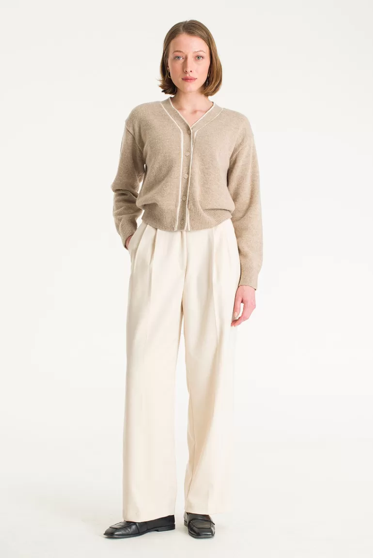 Women Olive Clothing Pleated Daily Slacks, Cream
