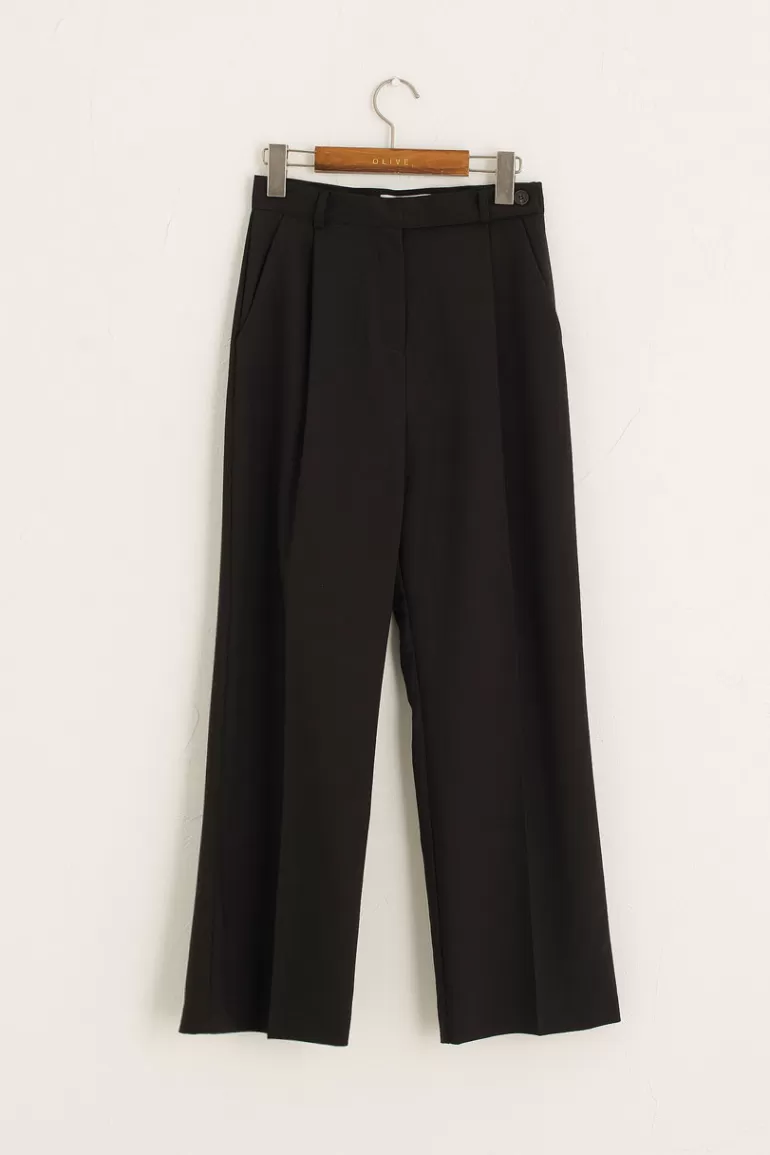 Women Olive Clothing Pleated Light Weight Pants, Black