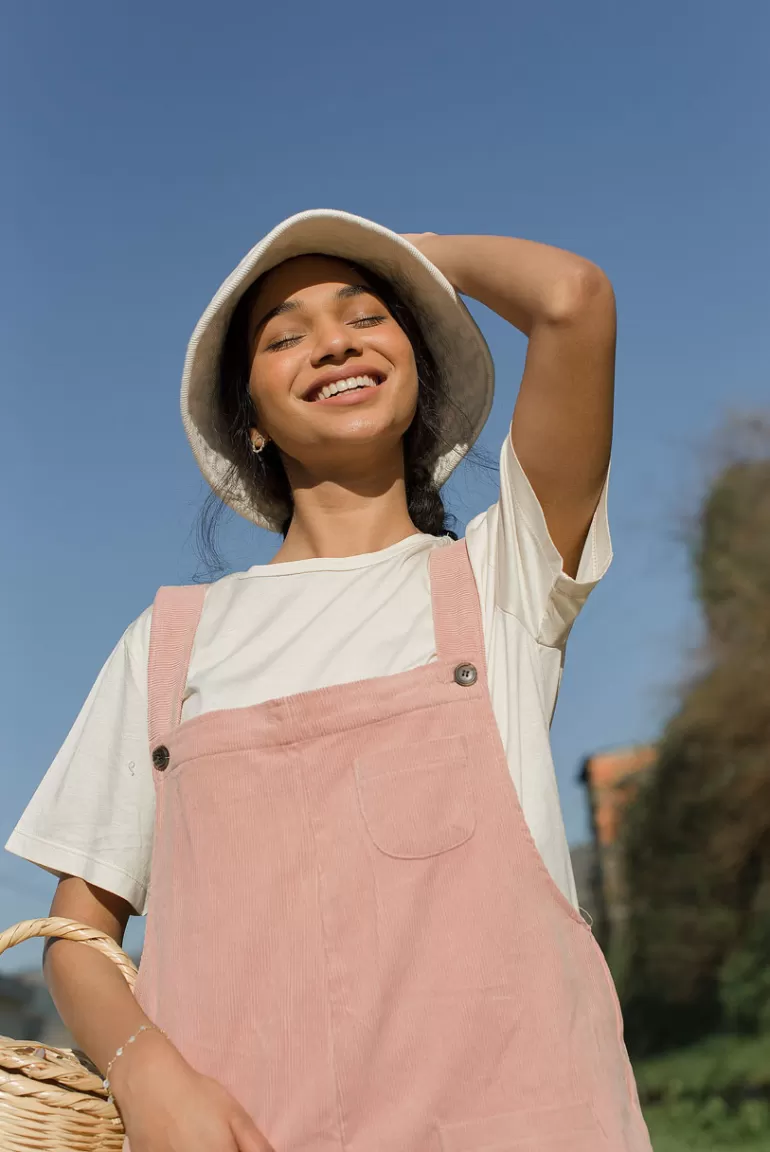 Women Olive Clothing Pocket Point Corduroy Dungarees, Pink