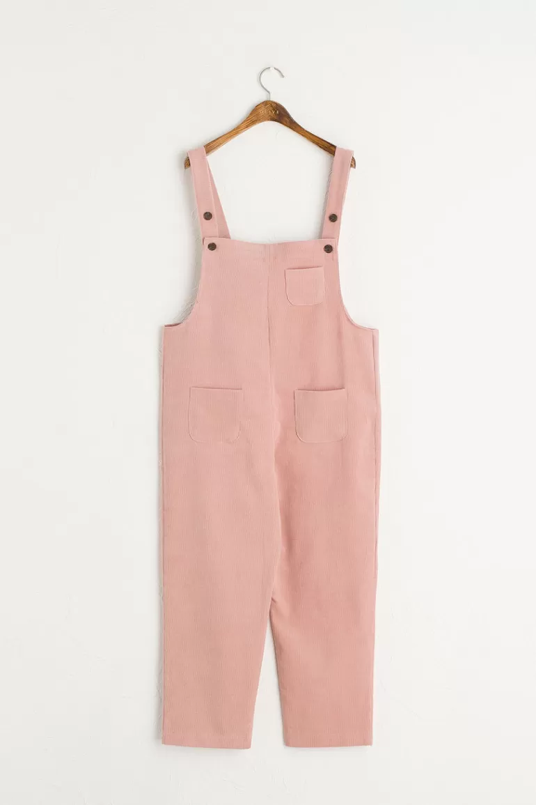 Women Olive Clothing Pocket Point Corduroy Dungarees, Pink