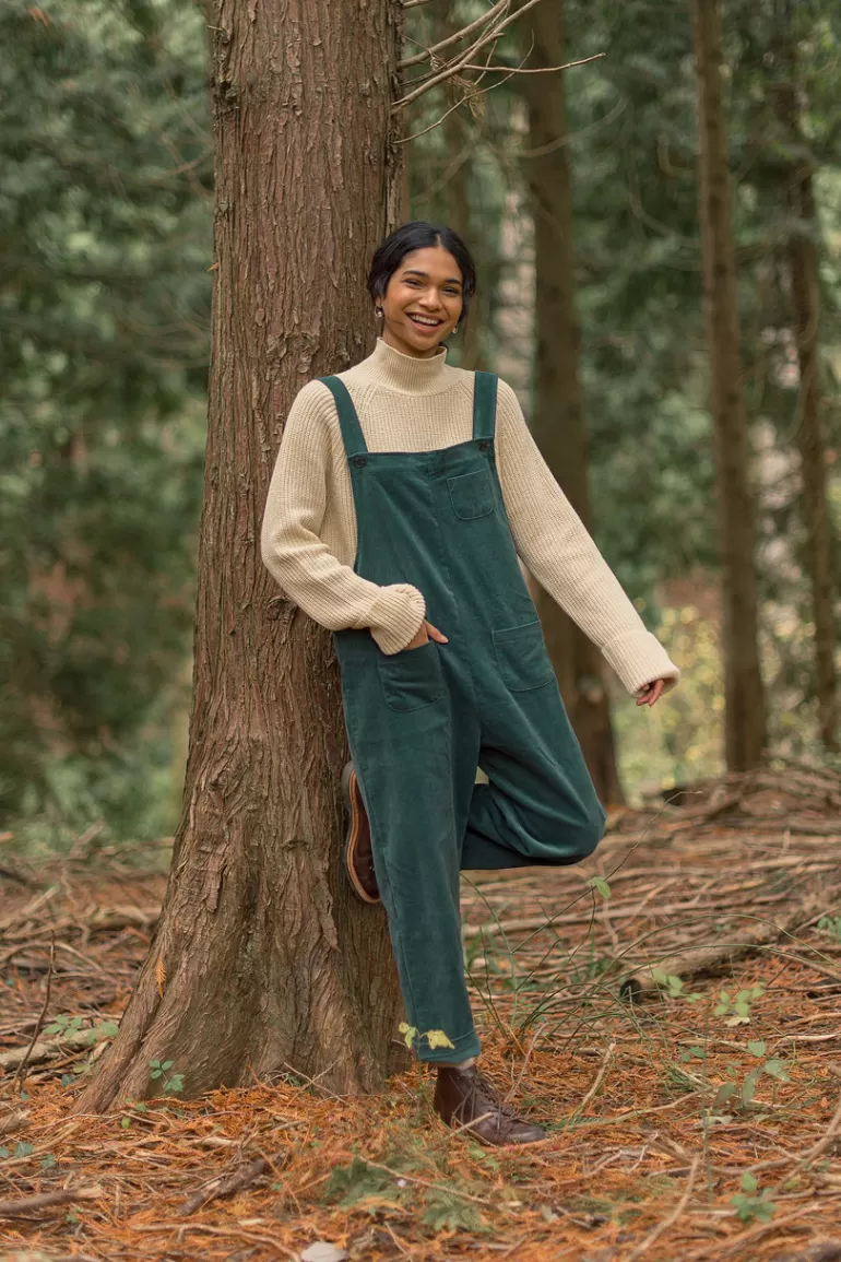 Women Olive Clothing Pocket Point Corduroy Dungarees, Teal