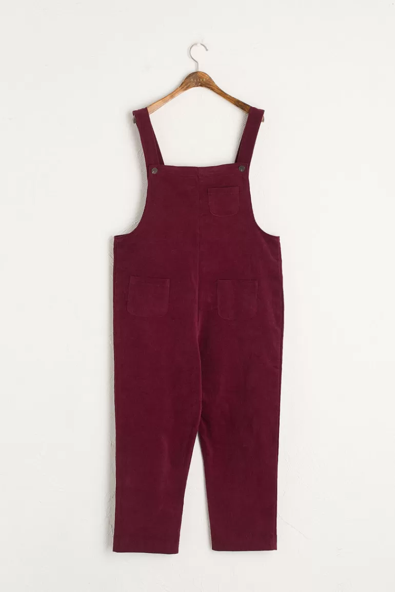 Women Olive Clothing Pocket Point Corduroy Dungarees, Wine