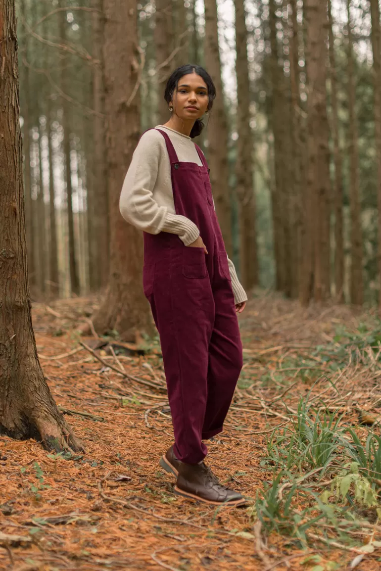Women Olive Clothing Pocket Point Corduroy Dungarees, Wine
