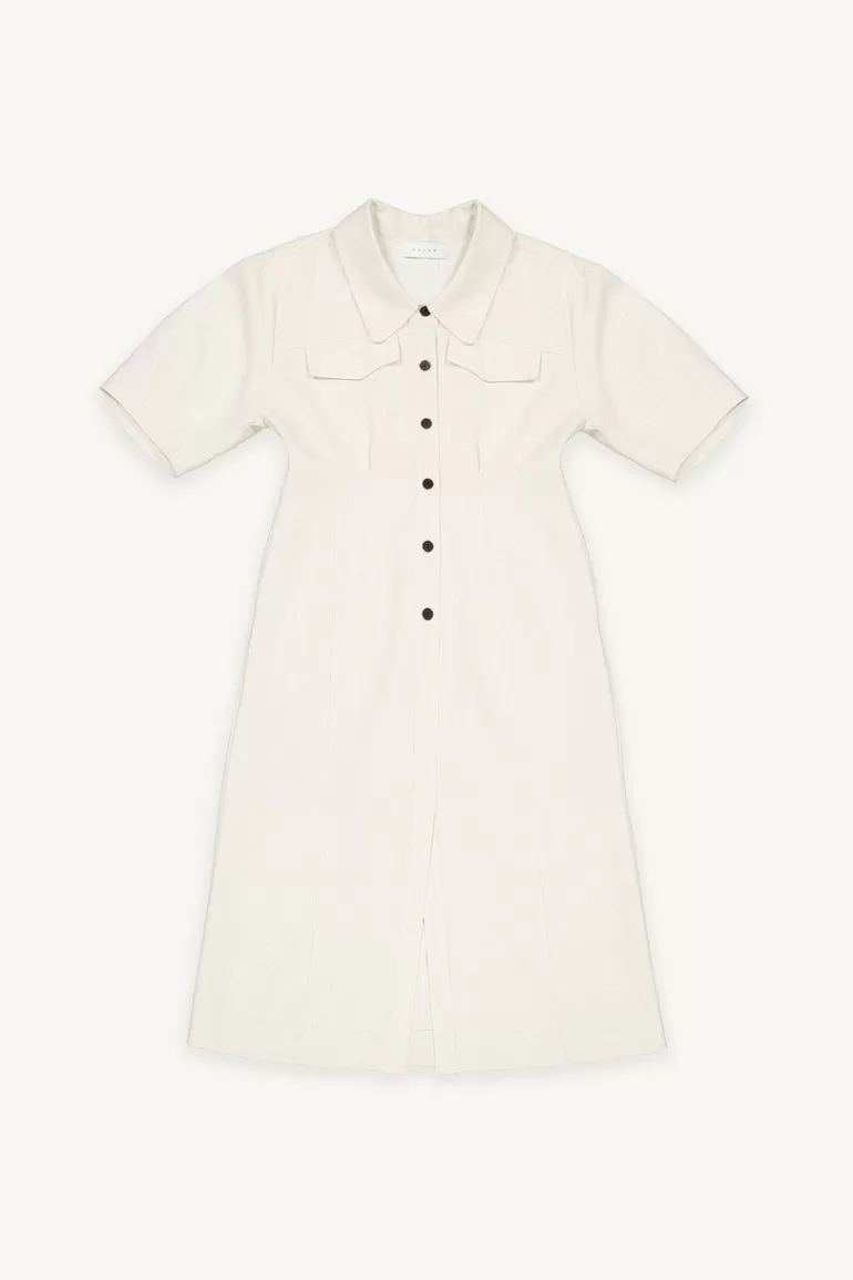 Women Olive Clothing Pointed Collar Pocket Dress, Oat