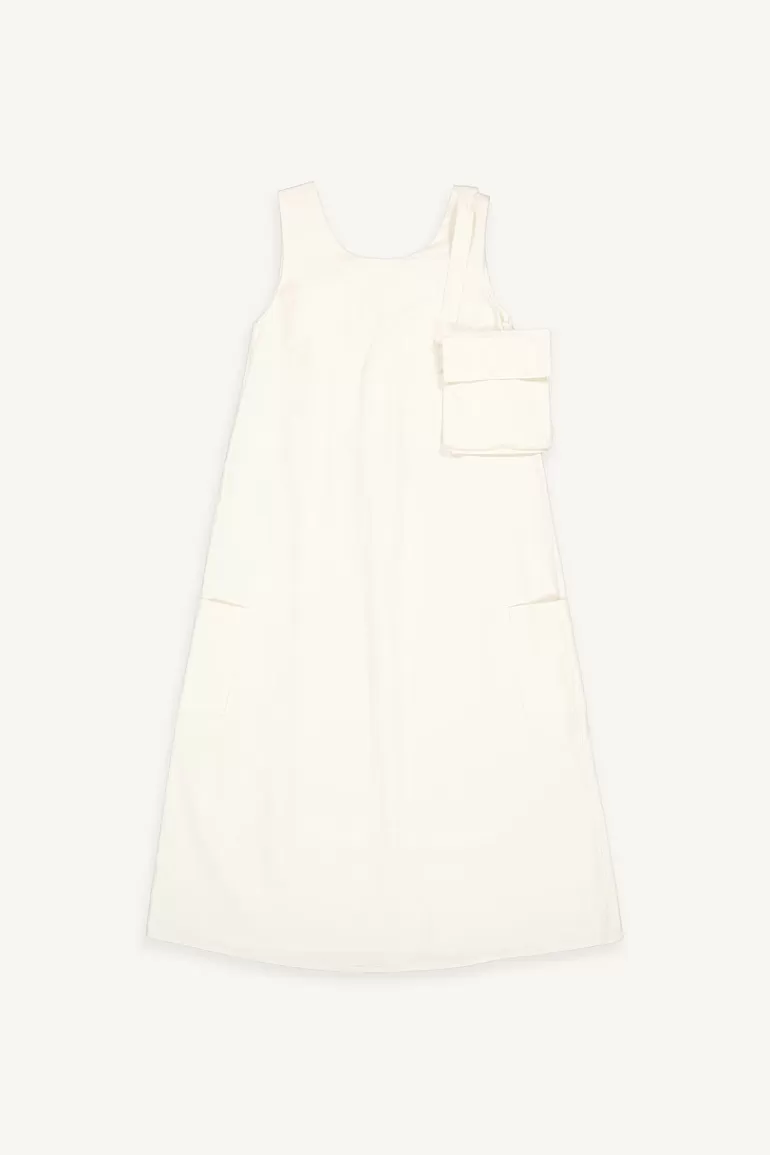 Women Olive Clothing Pouch Belted Dress, Cream