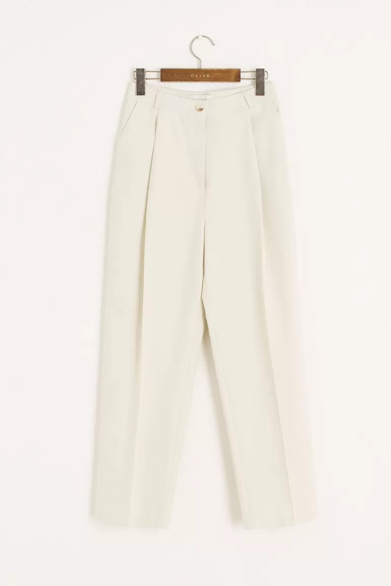 Women Olive Clothing Remy Cotton Pants, Cream