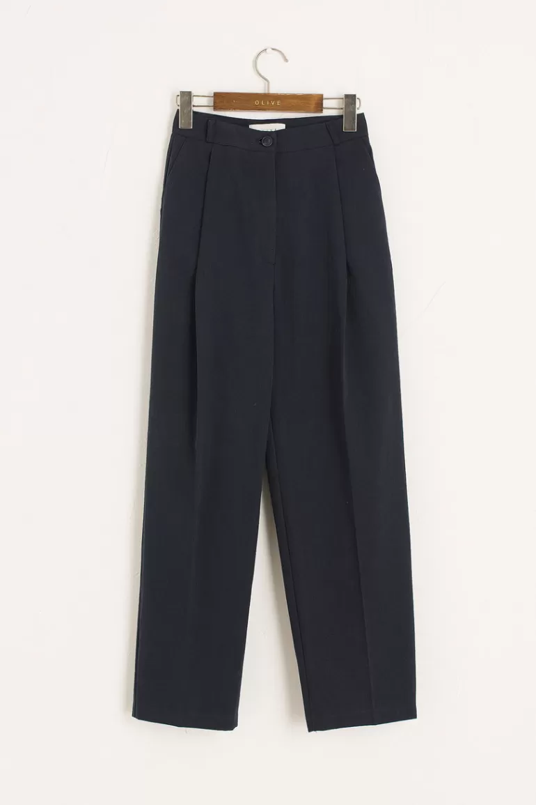 Women Olive Clothing Remy Cotton Pants, Navy