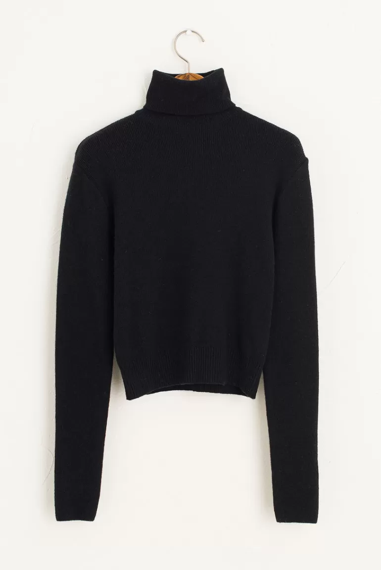 Women Olive Clothing Ribbed Crop Roll Neck Jumper, Black