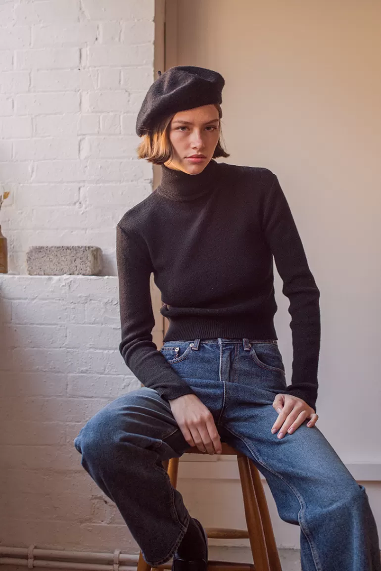 Women Olive Clothing Ribbed Crop Roll Neck Jumper, Black