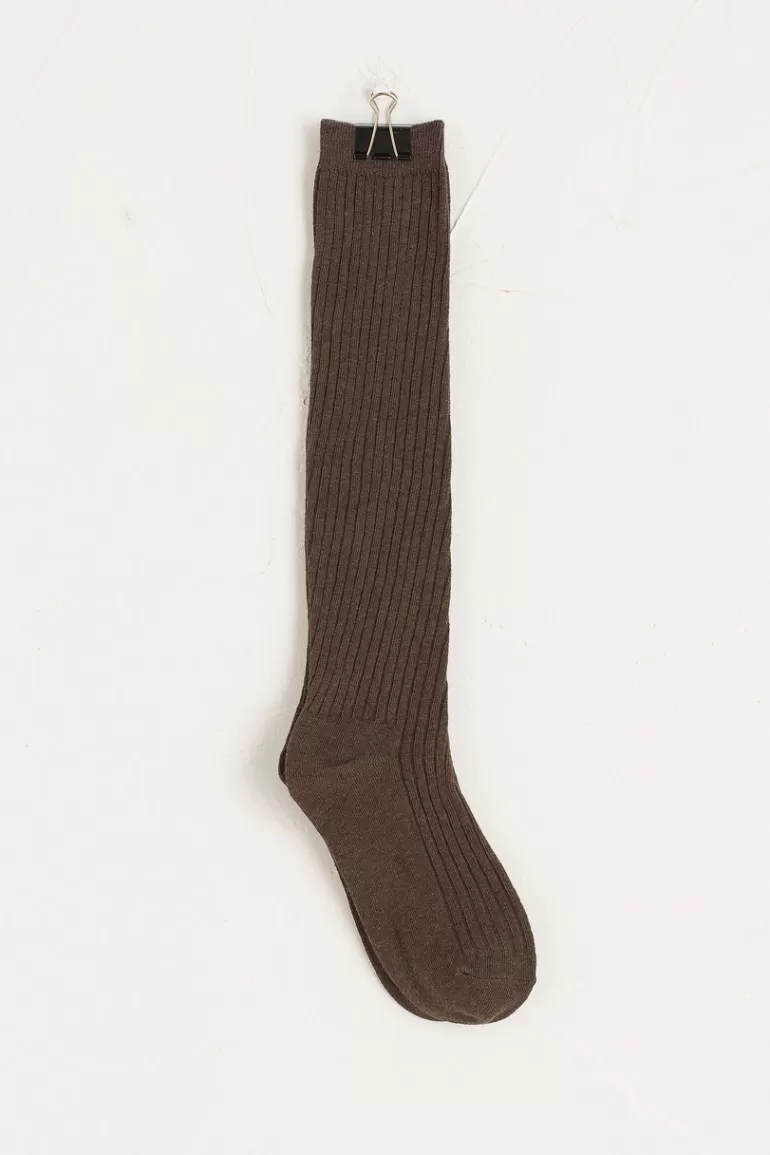 Women Olive Clothing Ribbed Knee Socks, Brown