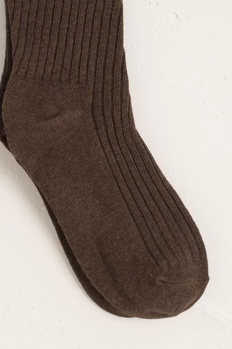 Women Olive Clothing Ribbed Knee Socks, Brown