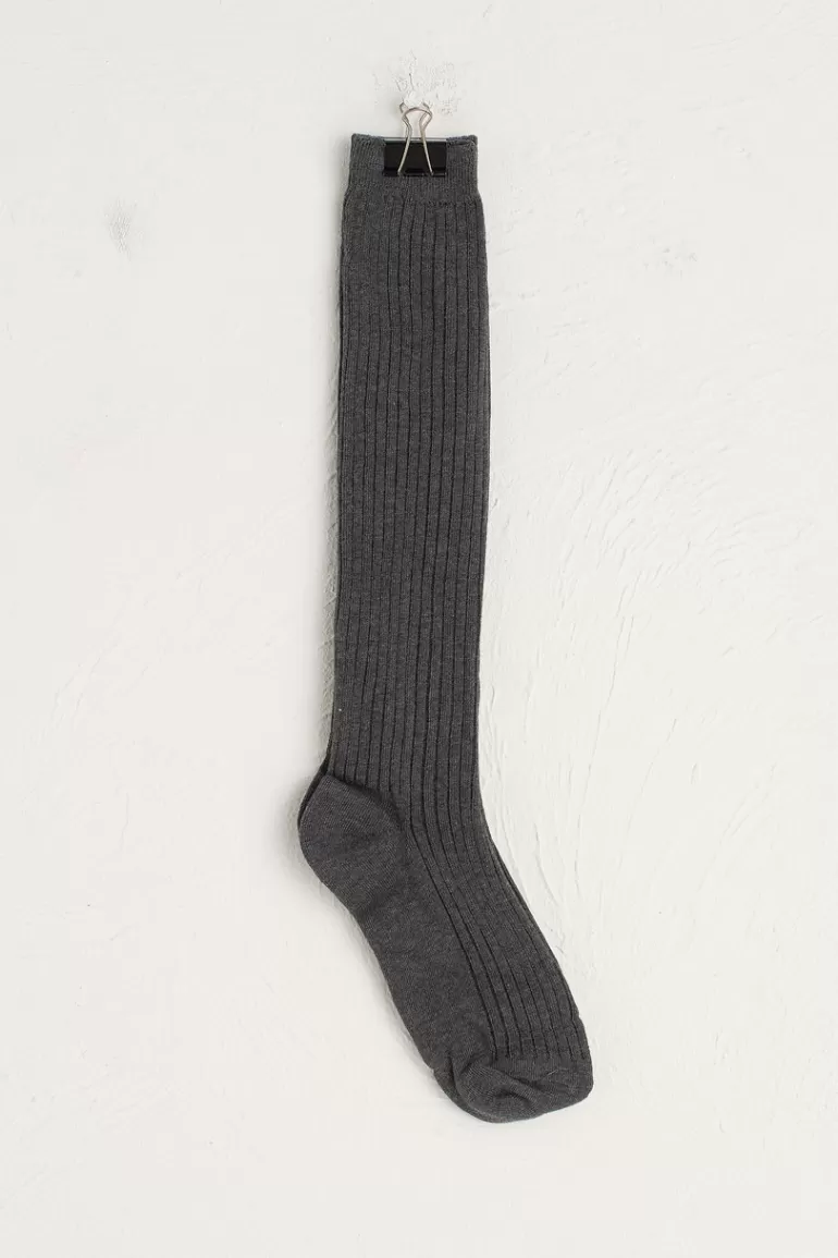 Women Olive Clothing Ribbed Knee Socks, Charcoal